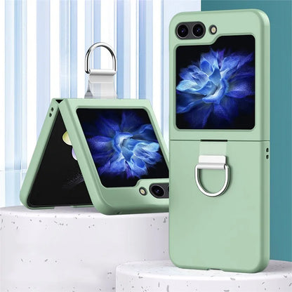 For Samsung Galaxy Z Flip6 5G Hard PC Case Metal Ring Holder Anti-Slip Skin-Touch Phone Cover