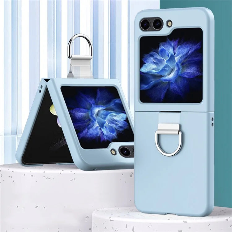 For Samsung Galaxy Z Flip6 5G Hard PC Case Metal Ring Holder Anti-Slip Skin-Touch Phone Cover