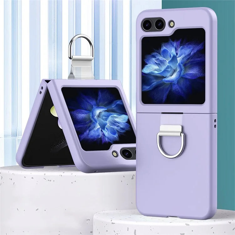 For Samsung Galaxy Z Flip6 5G Hard PC Case Metal Ring Holder Anti-Slip Skin-Touch Phone Cover