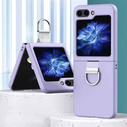 For Samsung Galaxy Z Flip6 5G Hard PC Case Metal Ring Holder Anti-Slip Skin-Touch Phone Cover