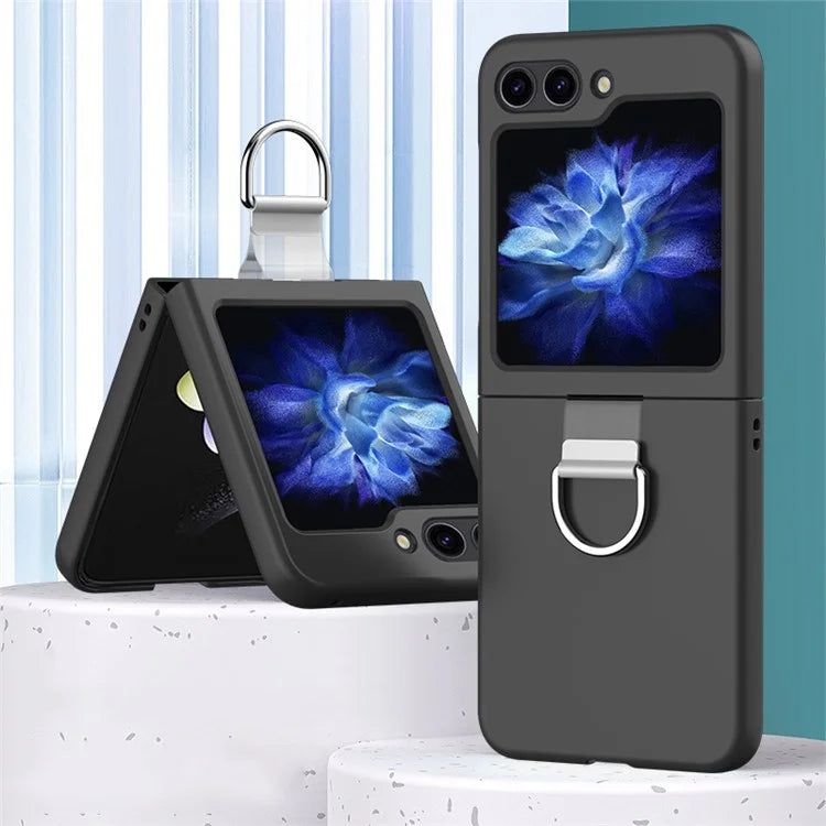 For Samsung Galaxy Z Flip6 5G Hard PC Case Metal Ring Holder Anti-Slip Skin-Touch Phone Cover