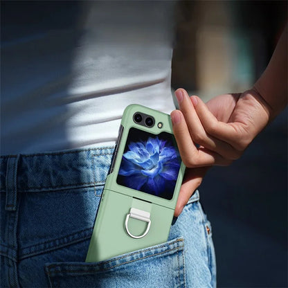 For Samsung Galaxy Z Flip6 5G Hard PC Case Metal Ring Holder Anti-Slip Skin-Touch Phone Cover