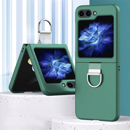 For Samsung Galaxy Z Flip6 5G Hard PC Case Metal Ring Holder Anti-Slip Skin-Touch Phone Cover
