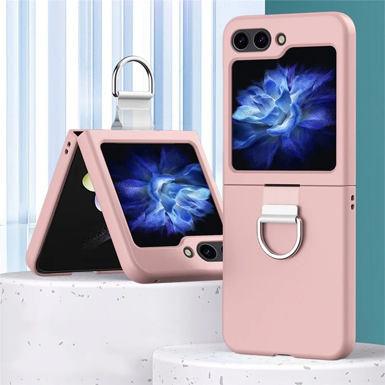 For Samsung Galaxy Z Flip6 5G Hard PC Case Metal Ring Holder Anti-Slip Skin-Touch Phone Cover