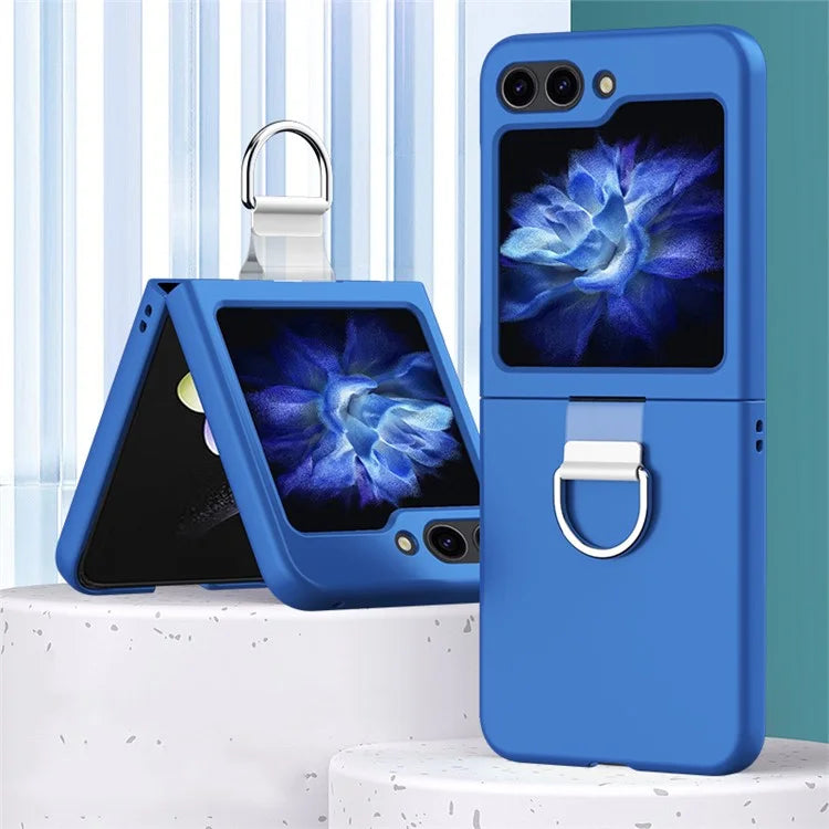 For Samsung Galaxy Z Flip6 5G Hard PC Case Metal Ring Holder Anti-Slip Skin-Touch Phone Cover