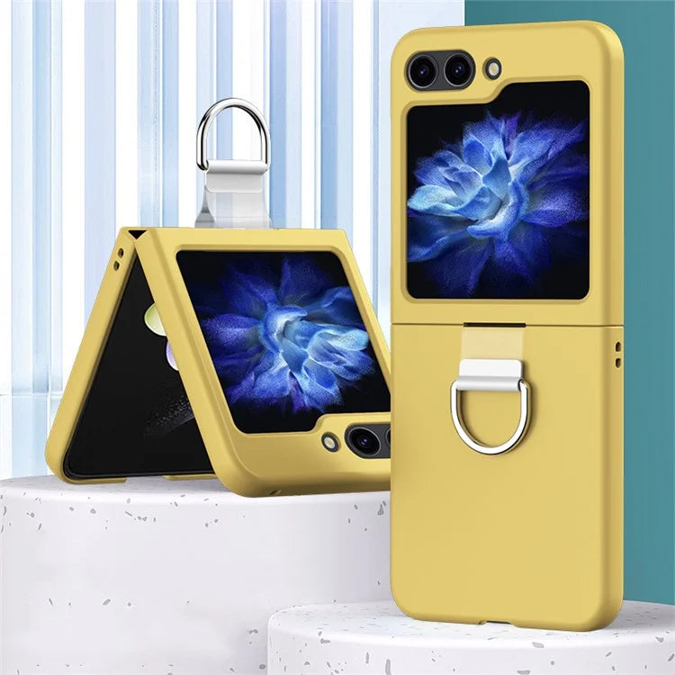 For Samsung Galaxy Z Flip6 5G Hard PC Case Metal Ring Holder Anti-Slip Skin-Touch Phone Cover