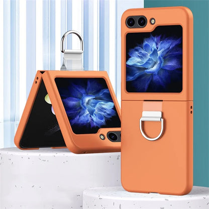 For Samsung Galaxy Z Flip6 5G Hard PC Case Metal Ring Holder Anti-Slip Skin-Touch Phone Cover