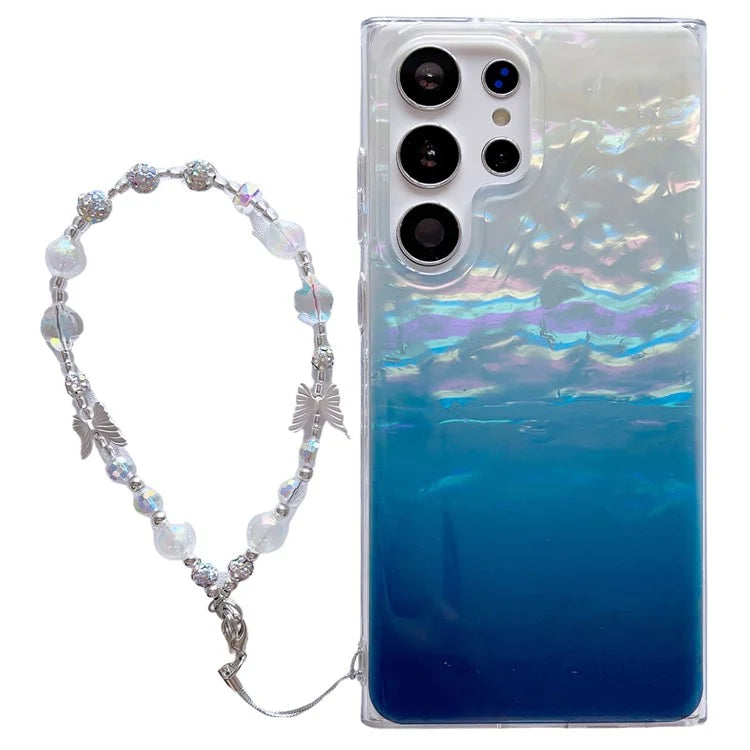 For Samsung Galaxy S23 Ultra Case Seashell Pattern TPU Shiny Phone Cover with Chain