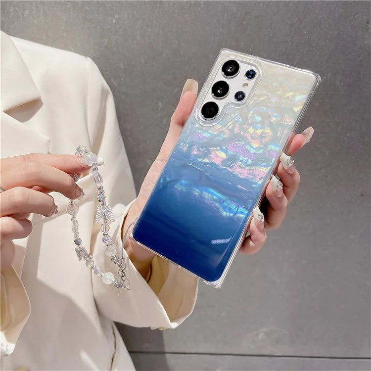 For Samsung Galaxy S23 Ultra Case Seashell Pattern TPU Shiny Phone Cover with Chain