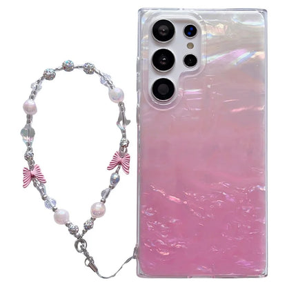 For Samsung Galaxy S23 Ultra Case Seashell Pattern TPU Shiny Phone Cover with Chain