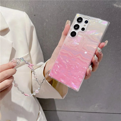 For Samsung Galaxy S23 Ultra Case Seashell Pattern TPU Shiny Phone Cover with Chain