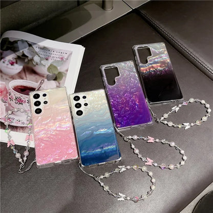 For Samsung Galaxy S23 Ultra Case Seashell Pattern TPU Shiny Phone Cover with Chain