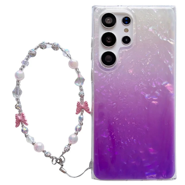 For Samsung Galaxy S23 Ultra Case Seashell Pattern TPU Shiny Phone Cover with Chain