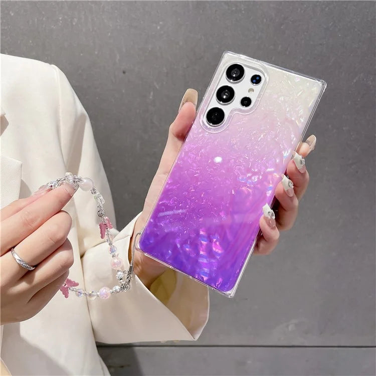 For Samsung Galaxy S23 Ultra Case Seashell Pattern TPU Shiny Phone Cover with Chain