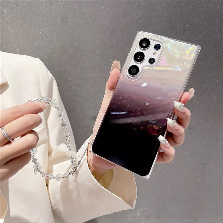 For Samsung Galaxy S23 Ultra Case Seashell Pattern TPU Shiny Phone Cover with Chain