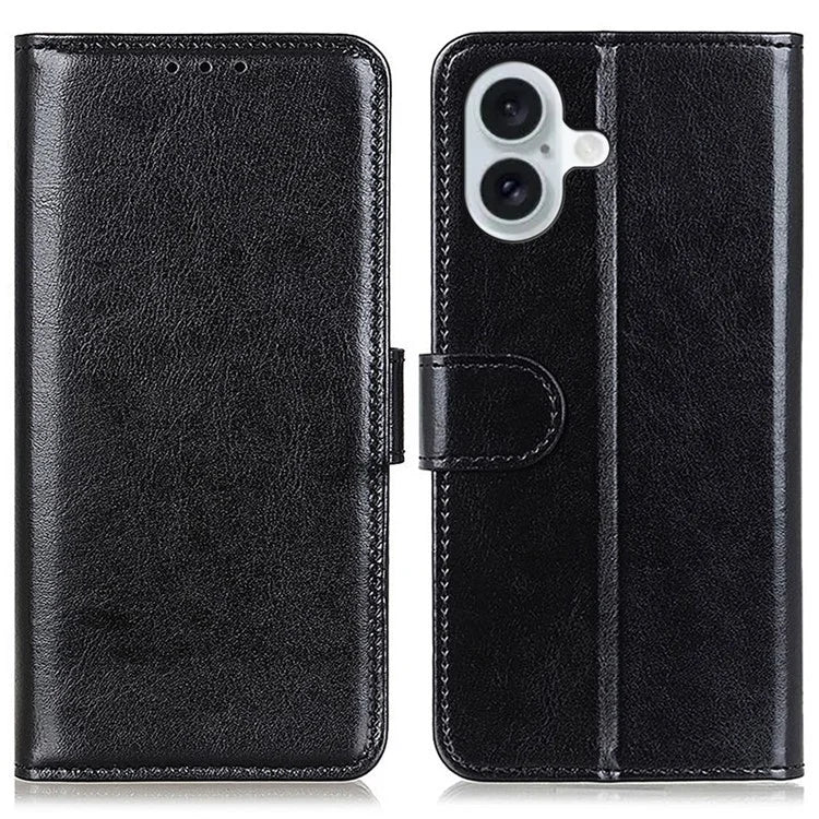 For iPhone 16 Plus Case PU Leather Wallet Phone Cover Crazy Horse Texture