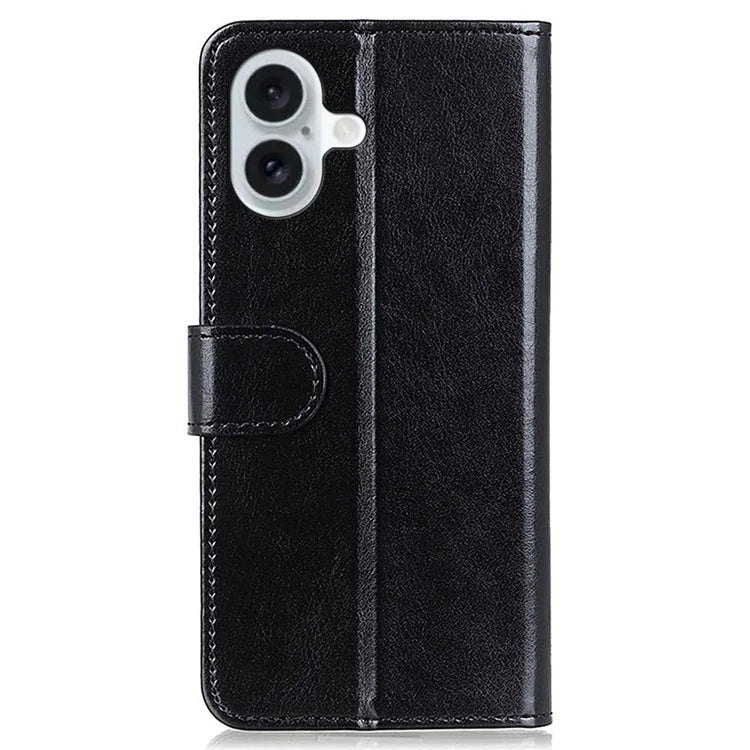 For iPhone 16 Plus Case PU Leather Wallet Phone Cover Crazy Horse Texture
