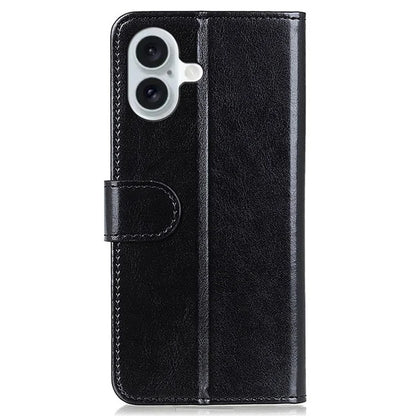 For iPhone 16 Plus Case PU Leather Wallet Phone Cover Crazy Horse Texture