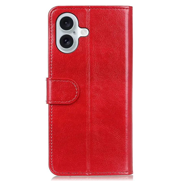 For iPhone 16 Plus Case PU Leather Wallet Phone Cover Crazy Horse Texture