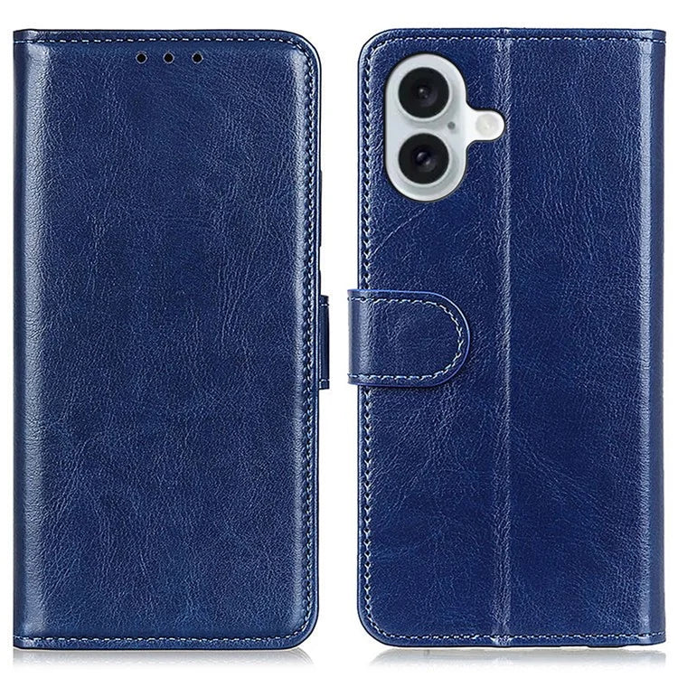 For iPhone 16 Case Crazy Horse Texture PU Leather Wallet Phone Cover