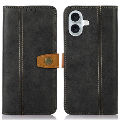 For iPhone 16 Case Leather Wallet Stand Calf Texture Protective Phone Cover