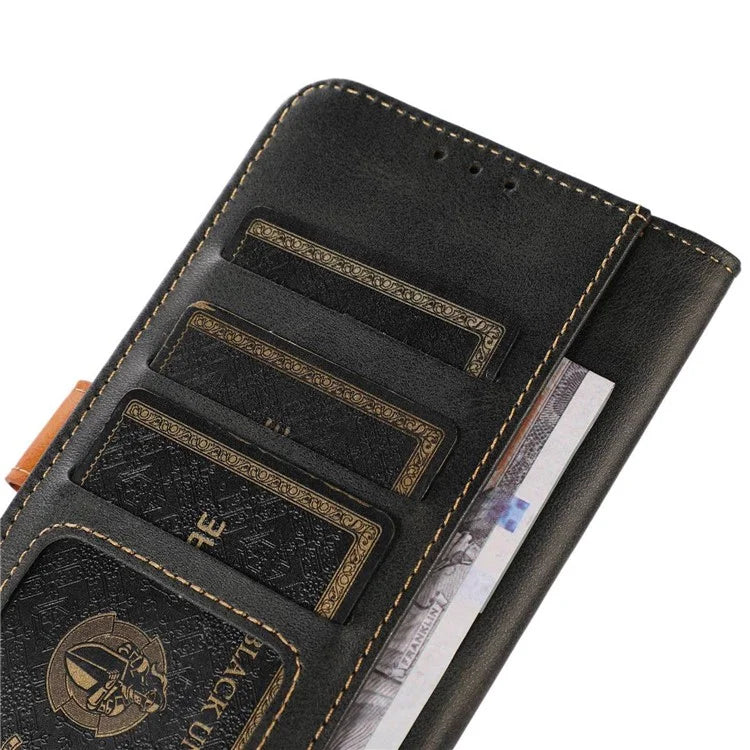 For iPhone 16 Case Leather Wallet Stand Calf Texture Protective Phone Cover