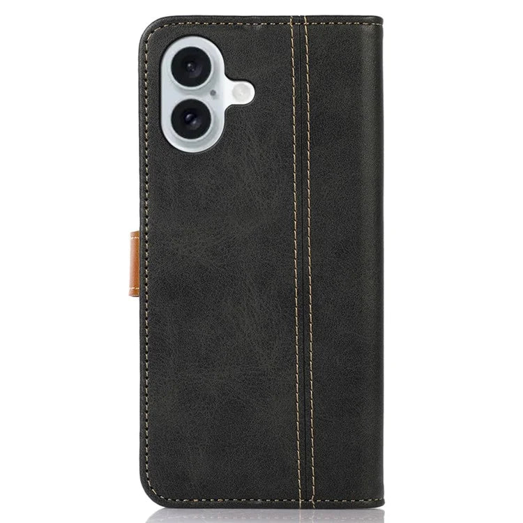 For iPhone 16 Case Leather Wallet Stand Calf Texture Protective Phone Cover