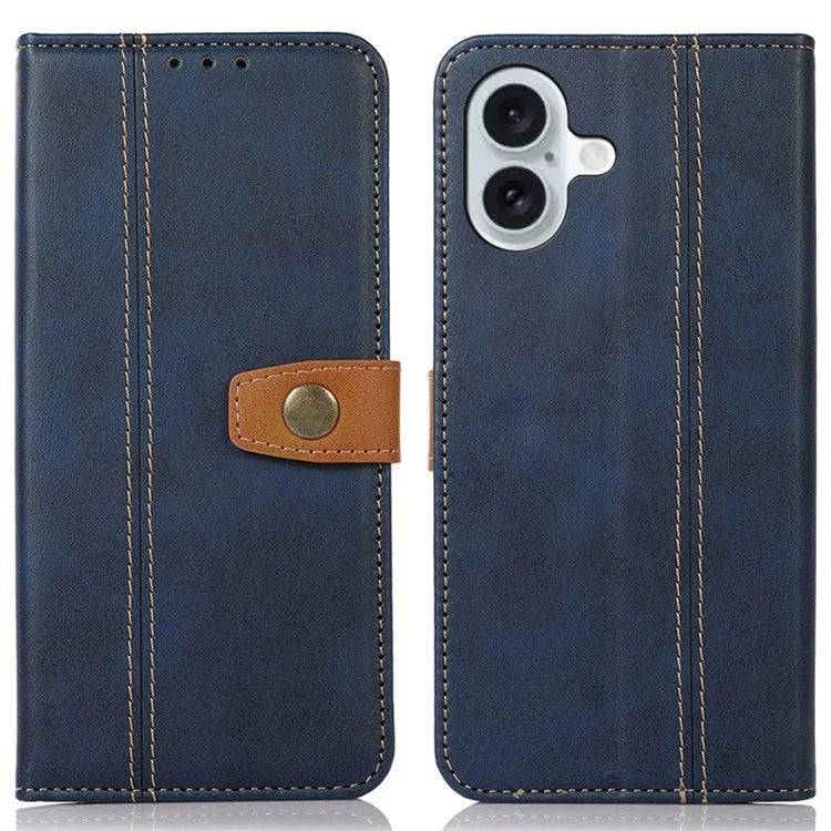 For iPhone 16 Case Leather Wallet Stand Calf Texture Protective Phone Cover