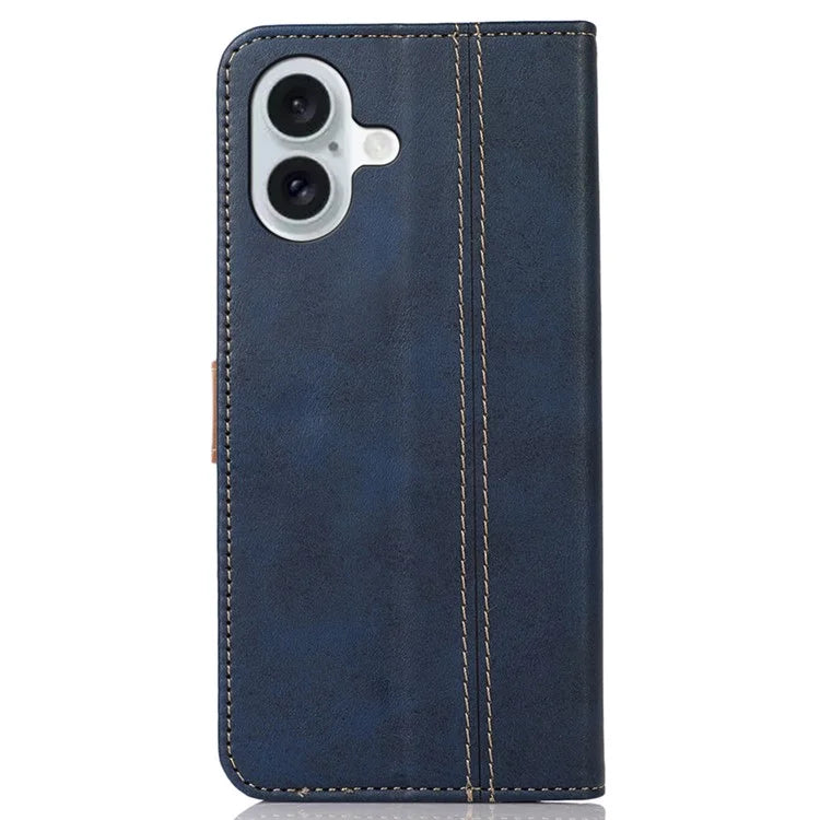 For iPhone 16 Case Leather Wallet Stand Calf Texture Protective Phone Cover