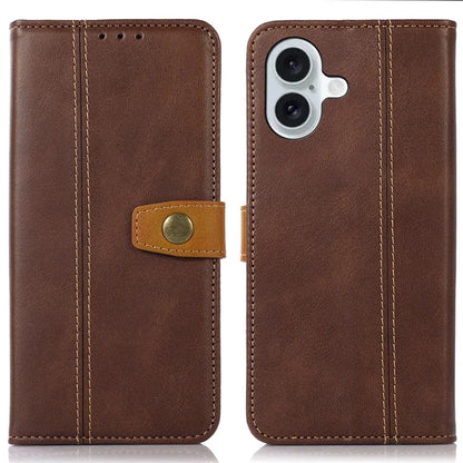 For iPhone 16 Case Leather Wallet Stand Calf Texture Protective Phone Cover