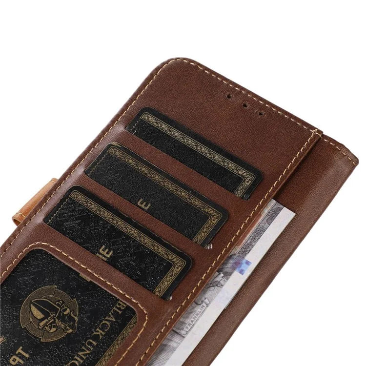 For iPhone 16 Case Leather Wallet Stand Calf Texture Protective Phone Cover