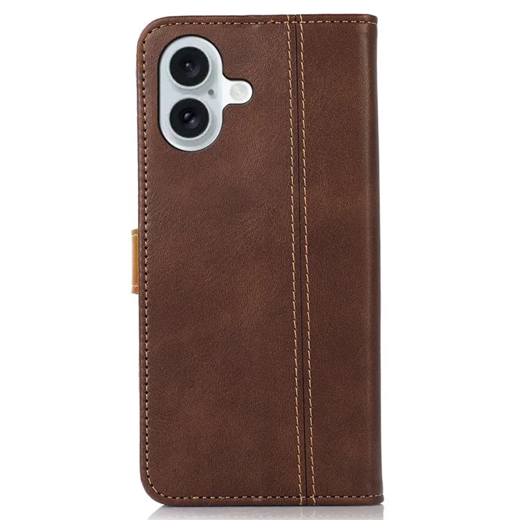 For iPhone 16 Case Leather Wallet Stand Calf Texture Protective Phone Cover