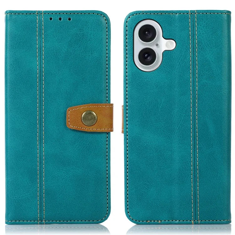 For iPhone 16 Case Leather Wallet Stand Calf Texture Protective Phone Cover