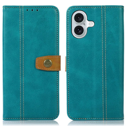 For iPhone 16 Case Leather Wallet Stand Calf Texture Protective Phone Cover