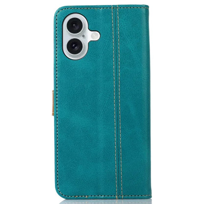 For iPhone 16 Case Leather Wallet Stand Calf Texture Protective Phone Cover