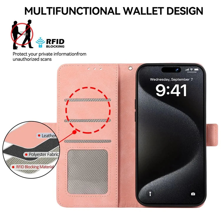 ABEEL For iPhone 16 Leather Case RFID Blocking Card Slots Wallet Phone Cover