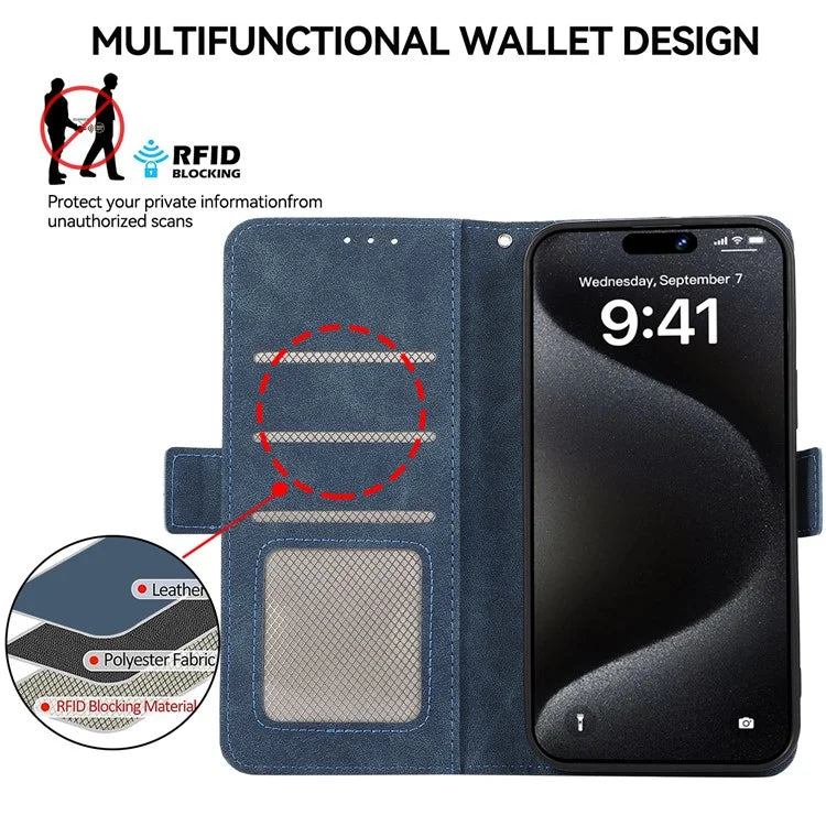 ABEEL For iPhone 16 Leather Case RFID Blocking Card Slots Wallet Phone Cover