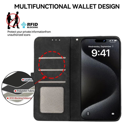 ABEEL For iPhone 16 Pro Max Leather Case RFID Blocking Anti-Scratch Wallet Phone Cover