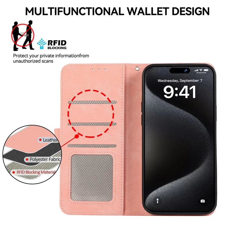 ABEEL For iPhone 16 Pro Max Leather Case RFID Blocking Anti-Scratch Wallet Phone Cover