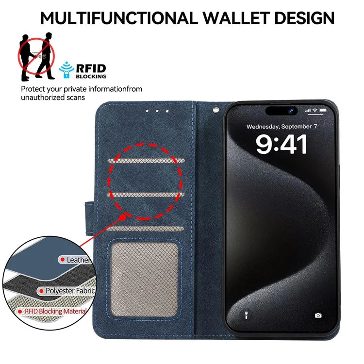 ABEEL For iPhone 16 Pro Max Leather Case RFID Blocking Anti-Scratch Wallet Phone Cover