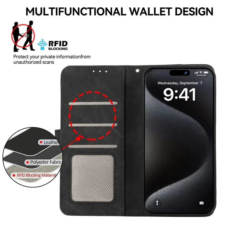 ABEEL For iPhone 16 Pro Case RFID Blocking Leather Wallet Flip Phone Cover