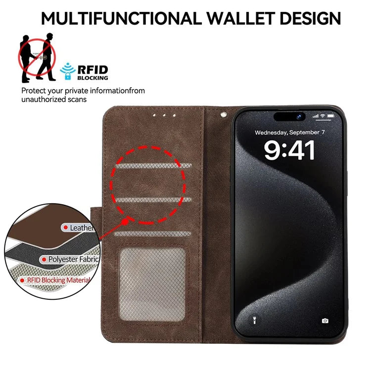 ABEEL For iPhone 16 Pro Case RFID Blocking Leather Wallet Flip Phone Cover