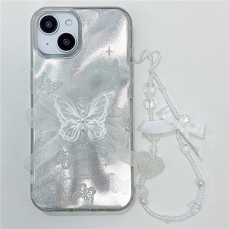 For iPhone 15 Case Laser Effect Pattern Soft TPU Cell Phone Back Cover with Hand Strap