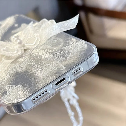 For iPhone 15 Case Laser Effect Pattern Soft TPU Cell Phone Back Cover with Hand Strap