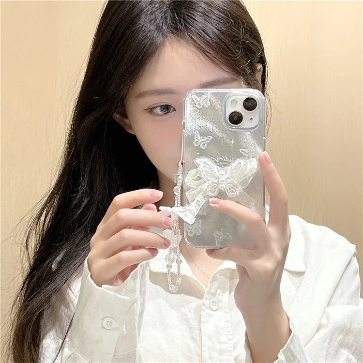 For iPhone 15 Case Laser Effect Pattern Soft TPU Cell Phone Back Cover with Hand Strap