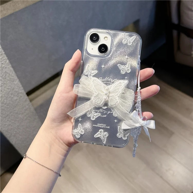 For iPhone 15 Case Laser Effect Pattern Soft TPU Cell Phone Back Cover with Hand Strap