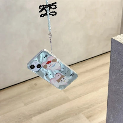 For iPhone 15 Case PC+TPU IMD Pattern Laser Effect Bling Phone Cover with Chain