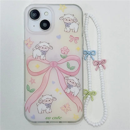 For iPhone 15 Case PC+TPU IMD Pattern Laser Effect Bling Phone Cover with Chain