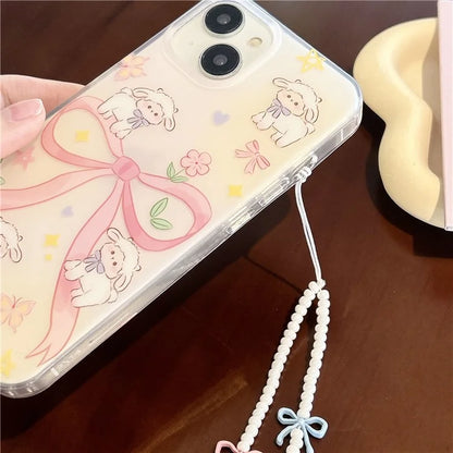 For iPhone 15 Case PC+TPU IMD Pattern Laser Effect Bling Phone Cover with Chain