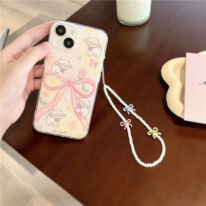 For iPhone 15 Case PC+TPU IMD Pattern Laser Effect Bling Phone Cover with Chain